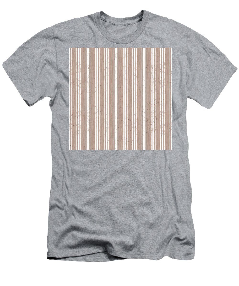 Pattern T-Shirt featuring the painting Farmhouse Ticking Pattern - Latte - Art by Jen Montgomery by Jen Montgomery