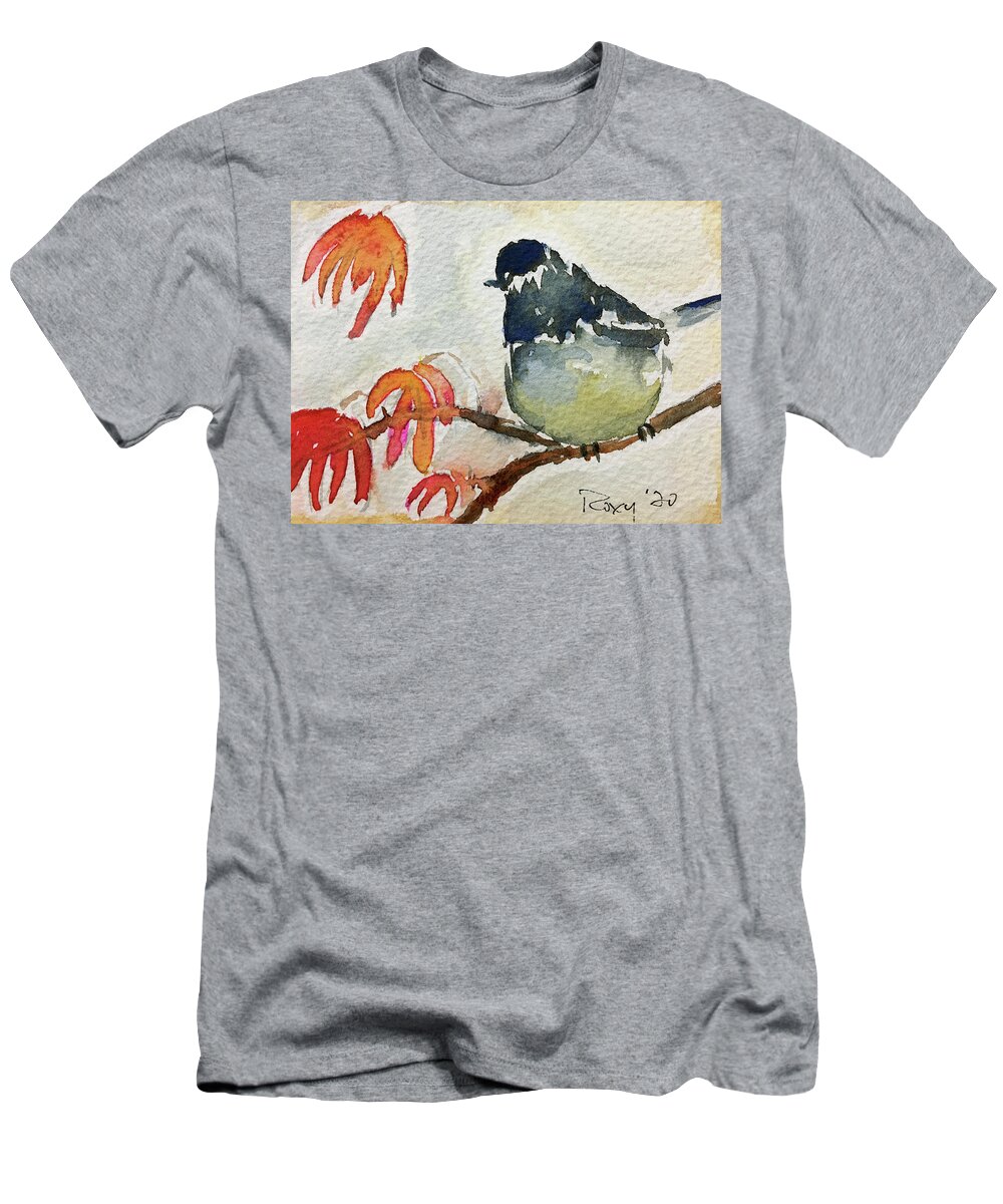 Fat Birds T-Shirt featuring the painting Fat Bird with Maple Leaves by Roxy Rich