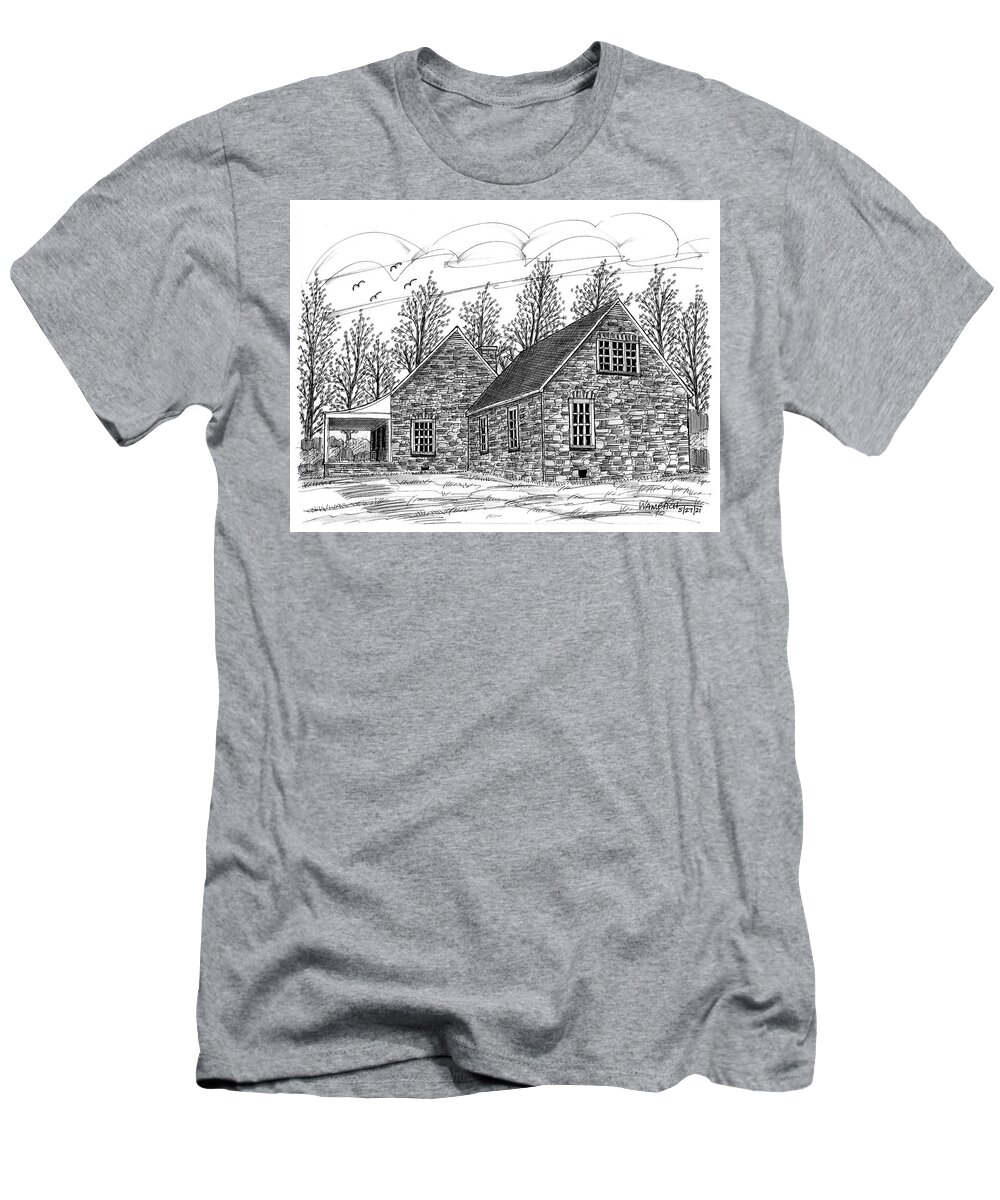 Fdr T-Shirt featuring the drawing FDRs Top Cottage Hyde Park NY by Richard Wambach