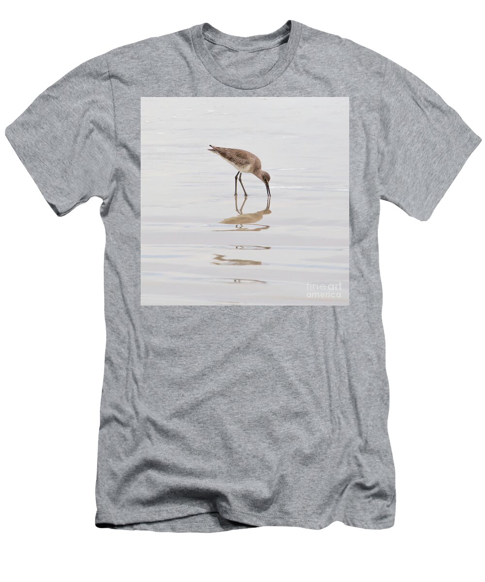 Willet T-Shirt featuring the photograph Feeding Bird Reflection by Neala McCarten