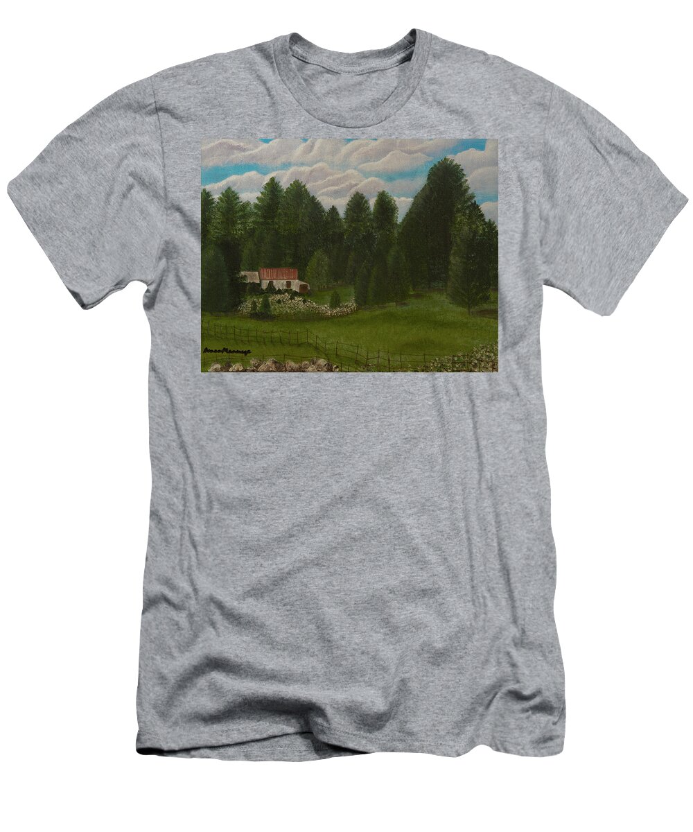Landscape T-Shirt featuring the painting Fences by Donna Manaraze