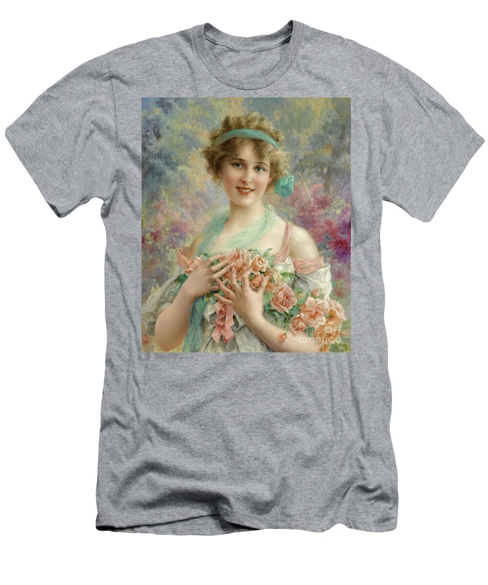 Emile Vervon T-Shirt featuring the painting Fille Aux Roses by Emile Vervon by Tina LeCour