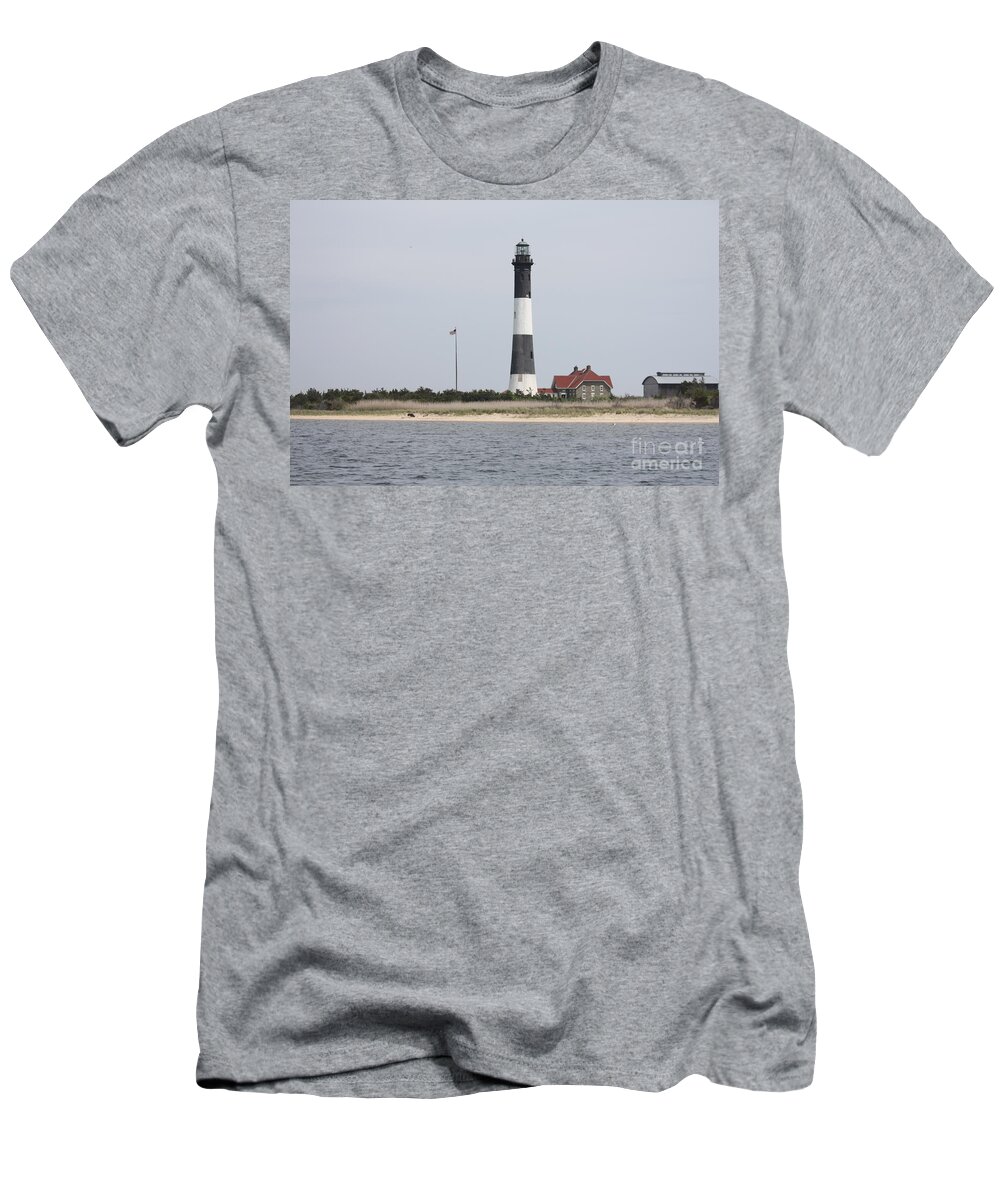 Fire Island Lighthouse And Beach T-Shirt featuring the photograph Fire Island Lighthouse and Beach by John Telfer