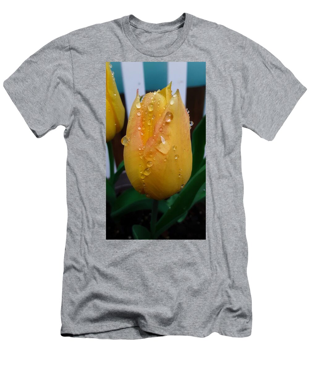 Yellow Tulips T-Shirt featuring the photograph First Blooms of Spring by CG Abrams