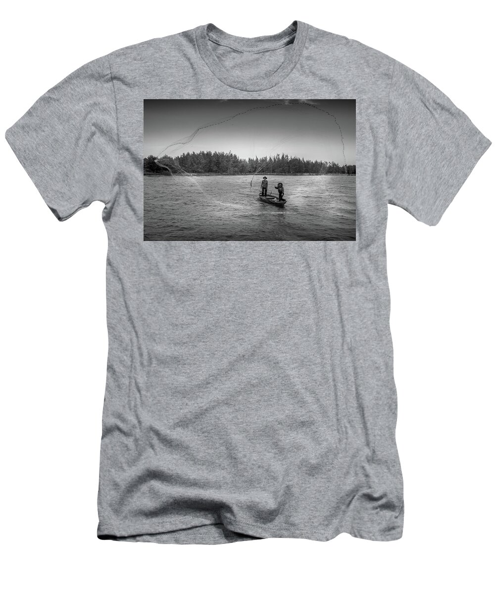 Ancient T-Shirt featuring the photograph Fishermen Casting Net by Arj Munoz