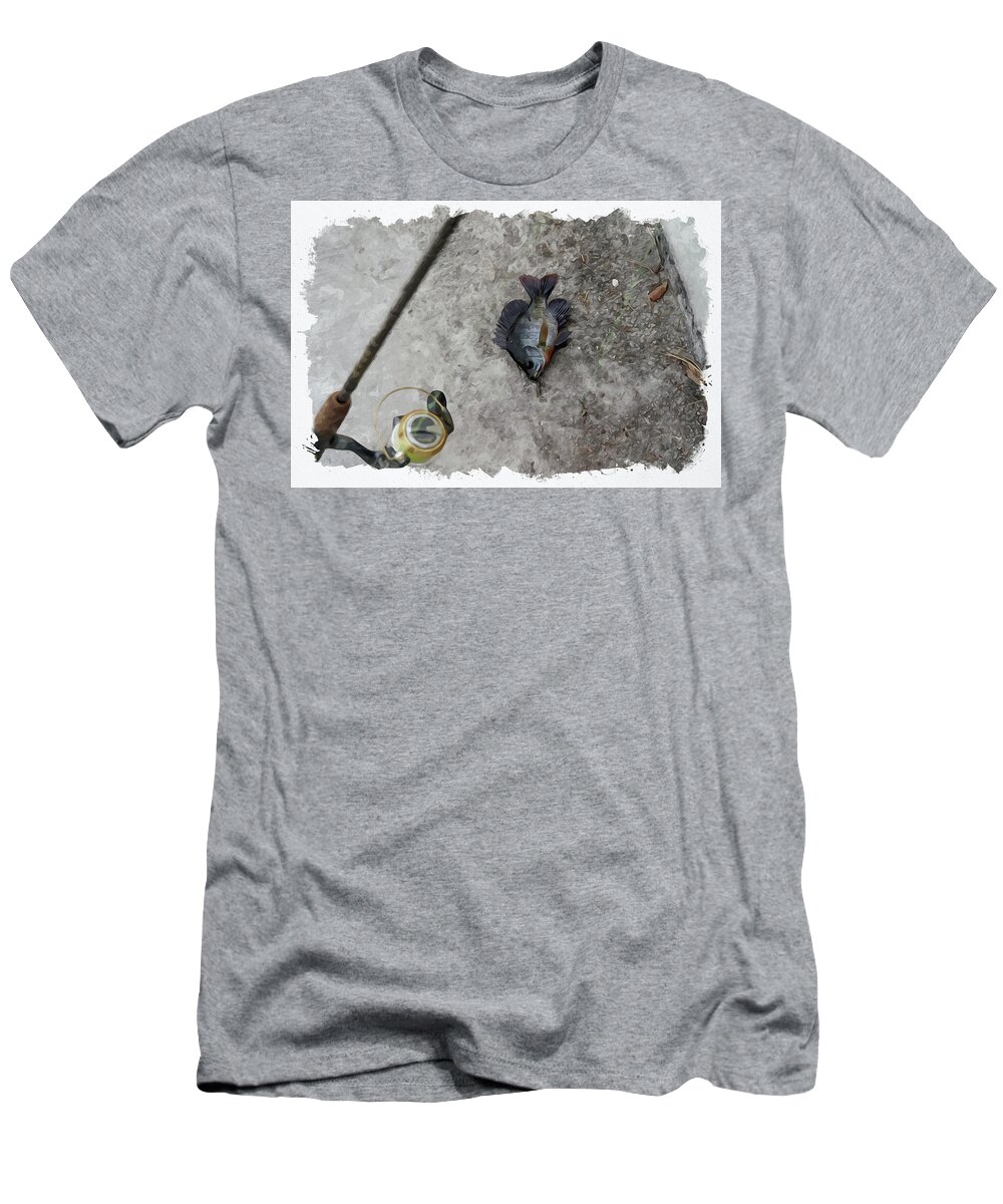 Grey T-Shirt featuring the digital art Fishing by Chauncy Holmes