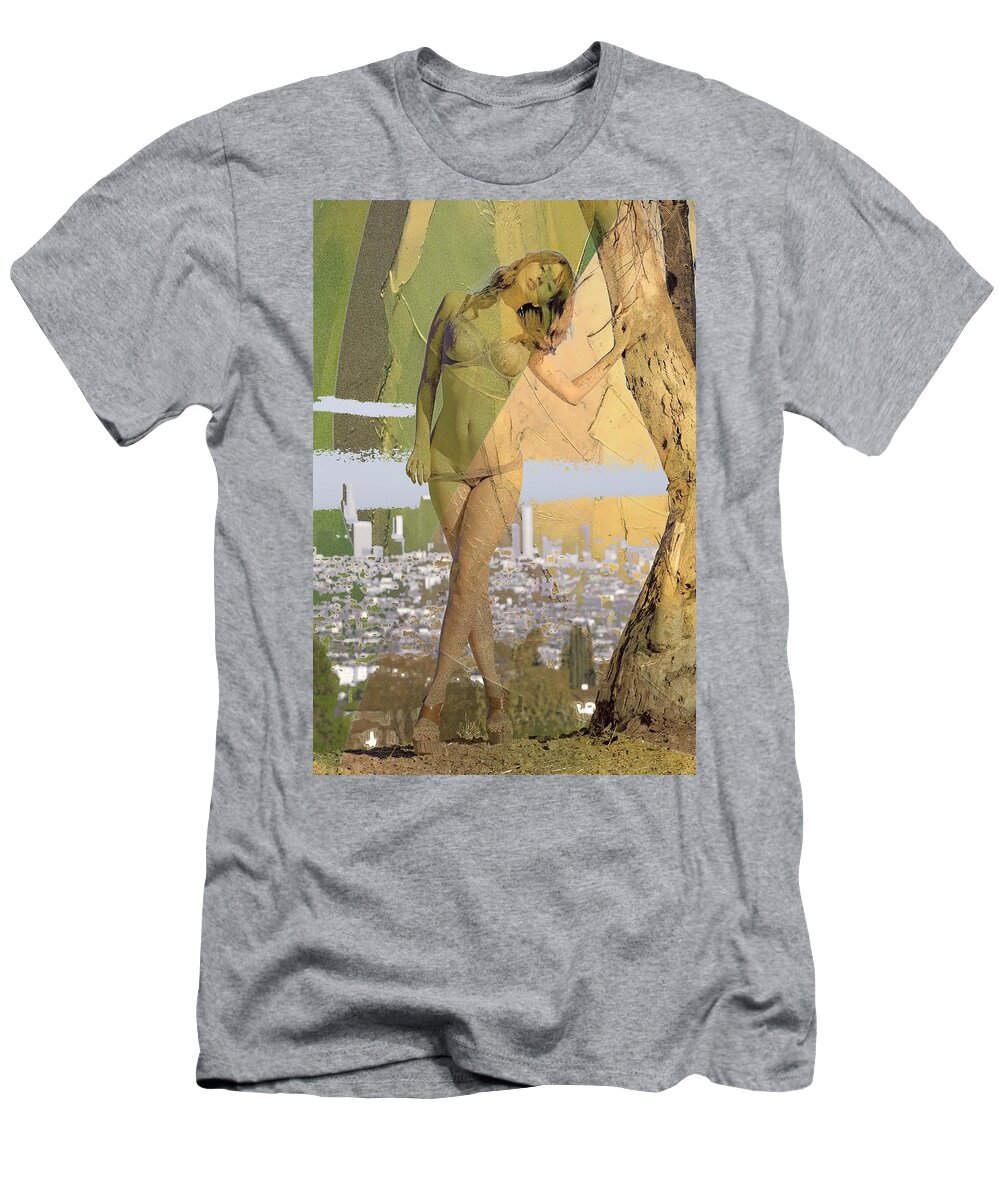 Oifii T-Shirt featuring the digital art Flooded Yellow Green Python by Stephane Poirier