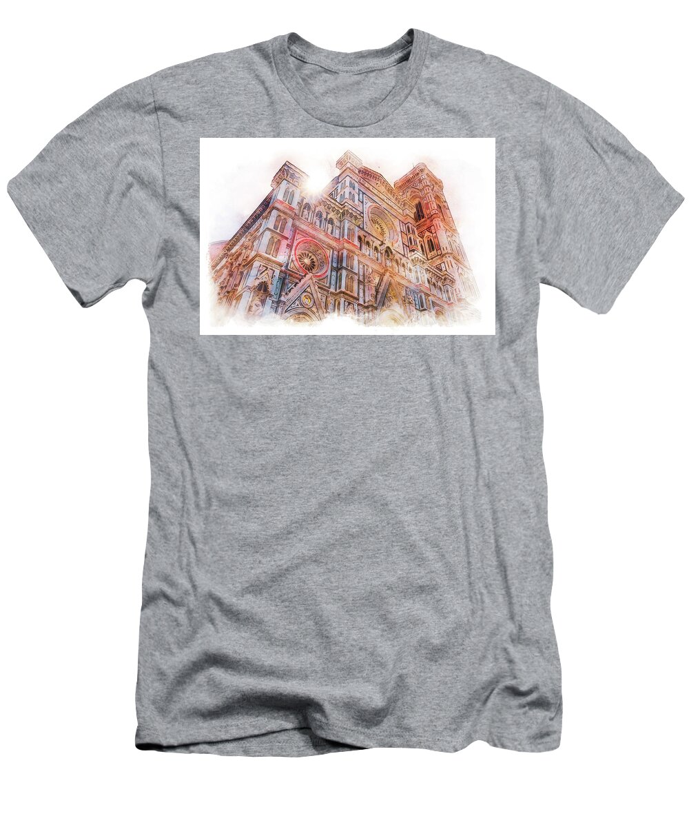 Florence T-Shirt featuring the painting Florence Cathedral - 03 by AM FineArtPrints