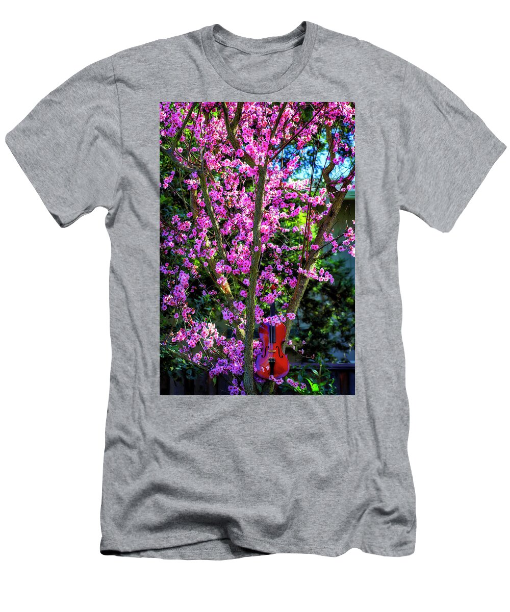Violin T-Shirt featuring the photograph Flowering Plum With Violin by Garry Gay