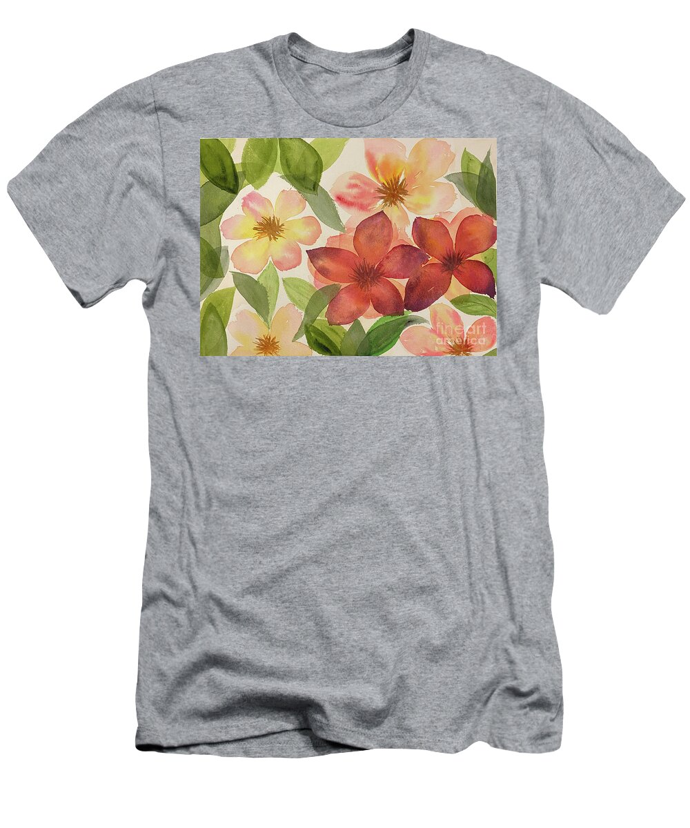 Flower T-Shirt featuring the painting Flowers and Leaves by Lisa Neuman