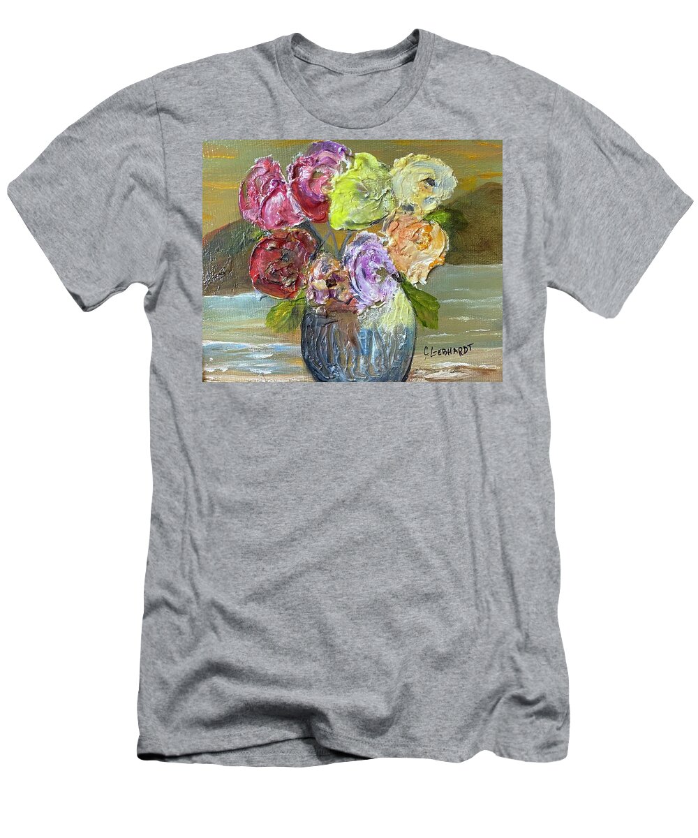 Textured T-Shirt featuring the painting Flowers on the BEACH by Chuck Gebhardt