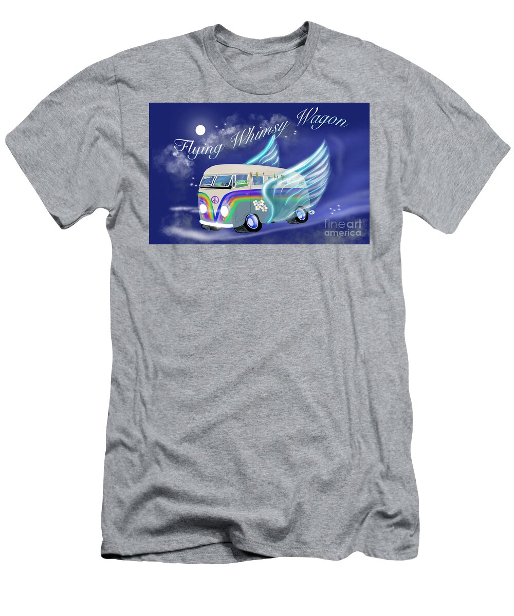 Bus T-Shirt featuring the digital art Flying Whimsy Wagon by Doug Gist