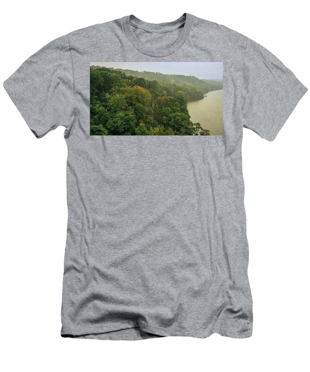 Hudson T-Shirt featuring the digital art Fog On The Hudson River by Nicholas McCabe