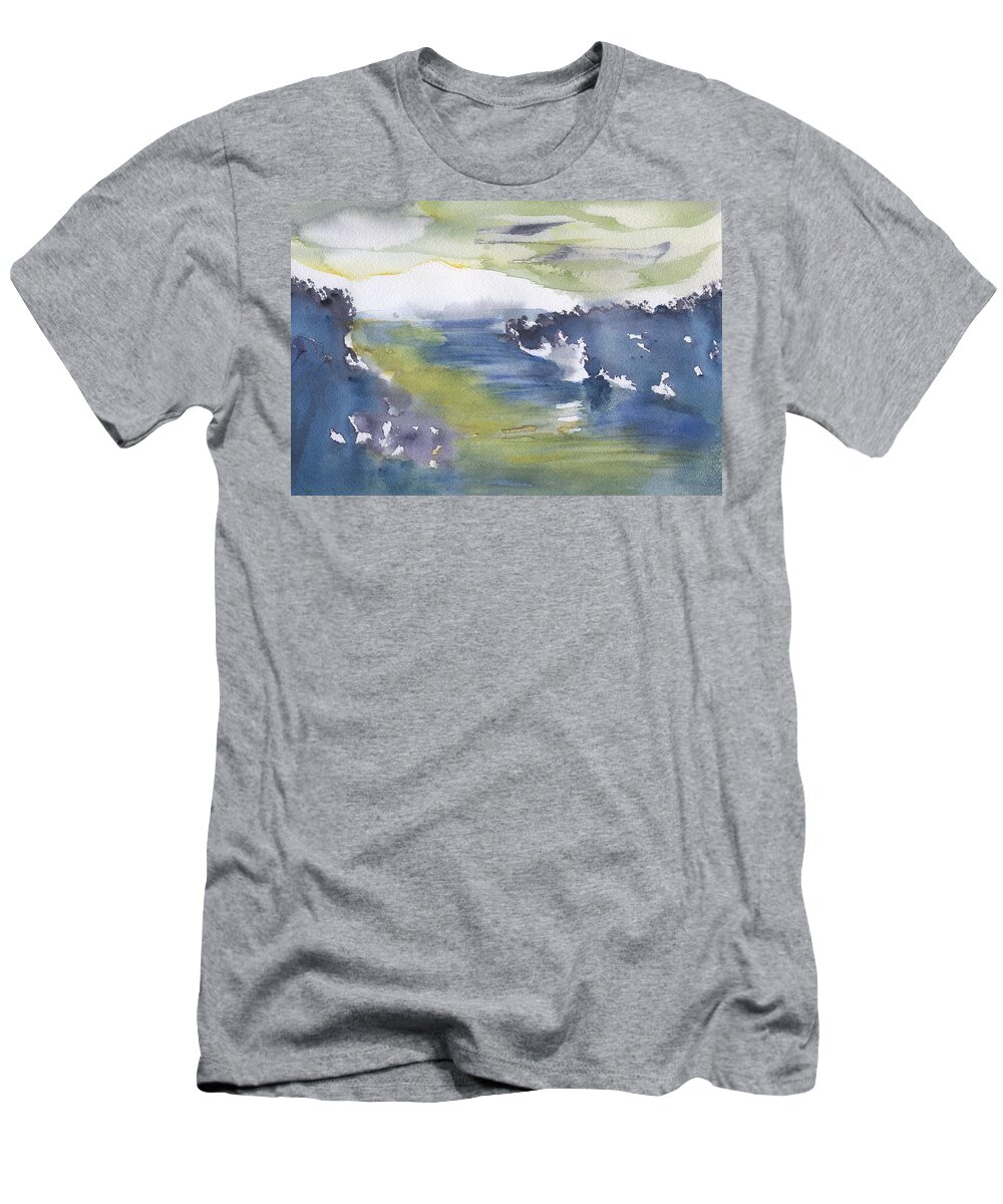 Foggy River Abstract T-Shirt featuring the painting Foggy River Abstract by Frank Bright