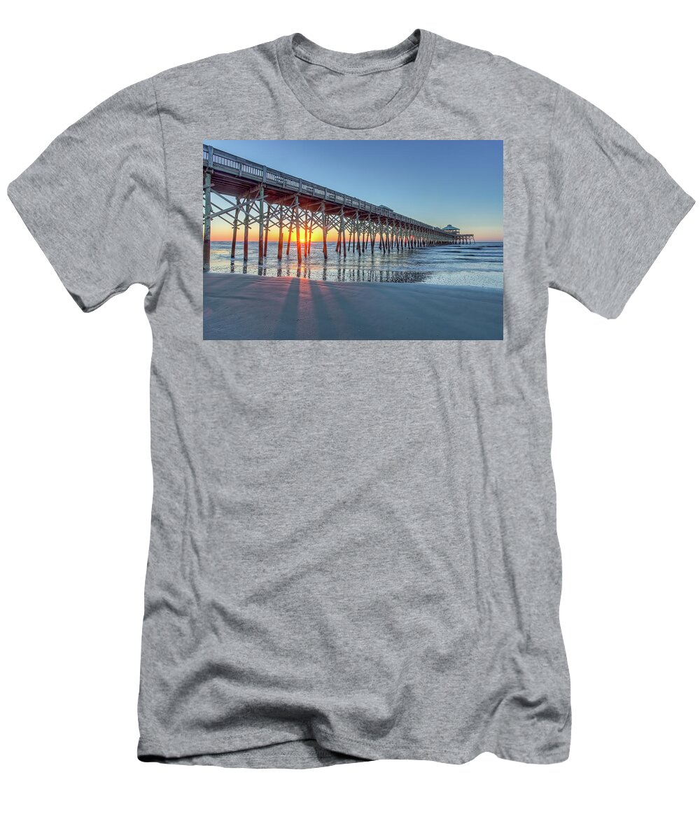 Aiken Sc T-Shirt featuring the photograph Folly Beach Pier 7 Morning by Steve Rich