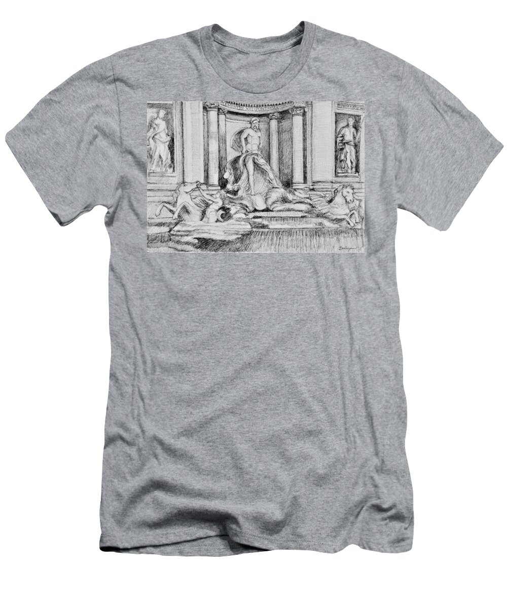 Fountain T-Shirt featuring the drawing Fontana di Trevi Roma by Dai Wynn
