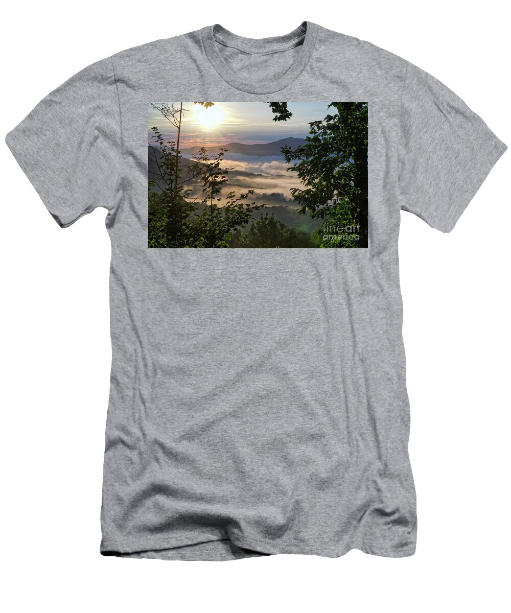 Fog T-Shirt featuring the photograph Foothills Sunrise 3 by Phil Perkins