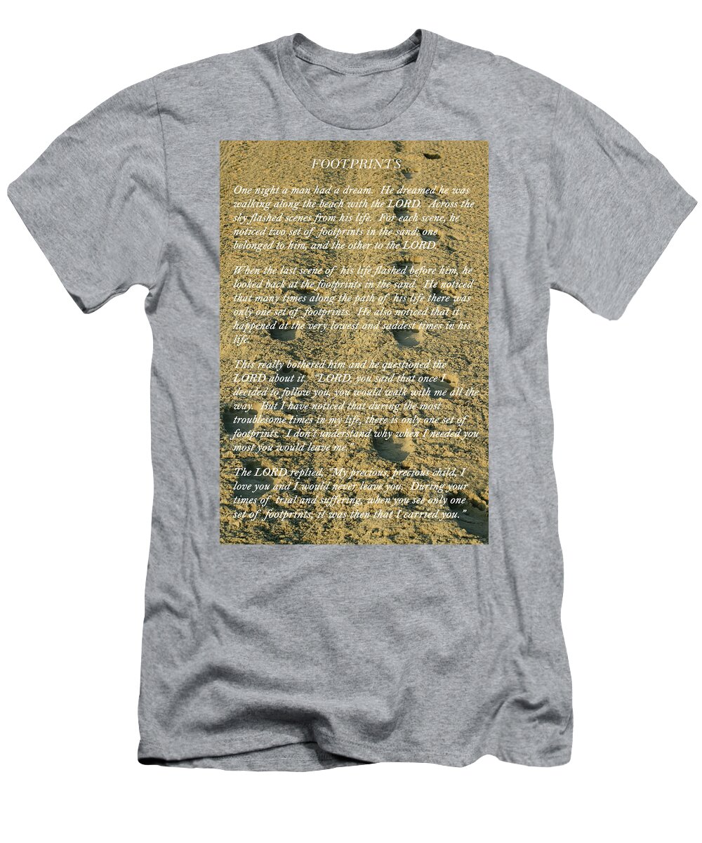 Footprints In The Sand T-Shirt featuring the photograph Footprints In The Sand by Lens Art Photography By Larry Trager