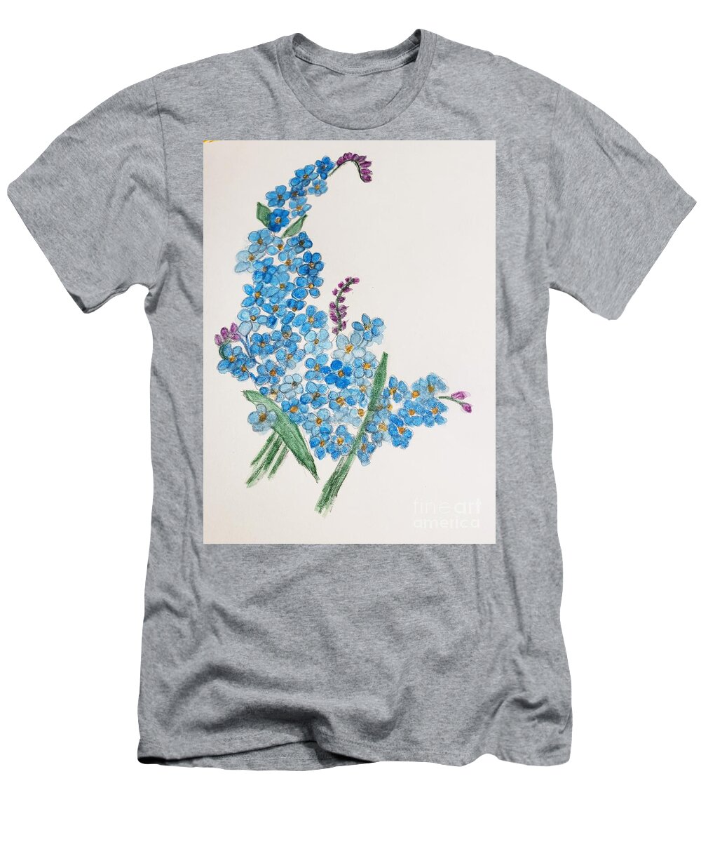 Blue Flowers T-Shirt featuring the painting Forget Me Not by Margaret Welsh Willowsilk