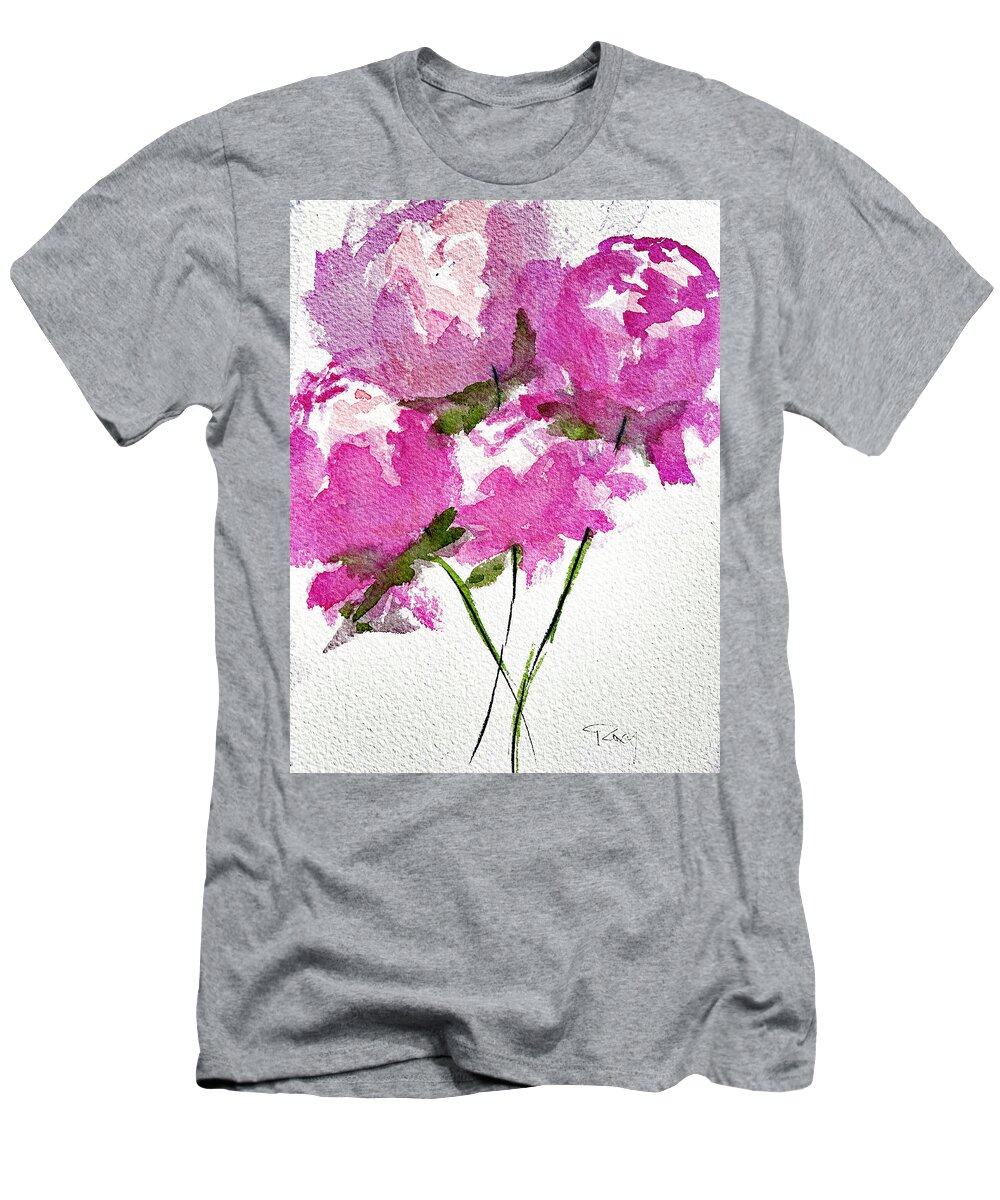 Peonies T-Shirt featuring the painting Four Peonies Blooming by Roxy Rich