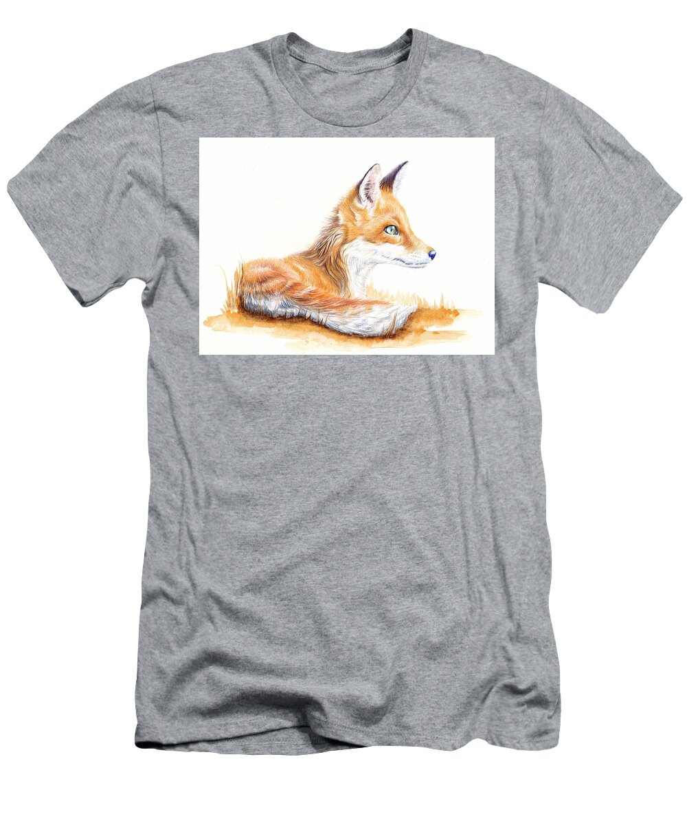 Fox T-Shirt featuring the painting Fox Cub Alert by Debra Hall