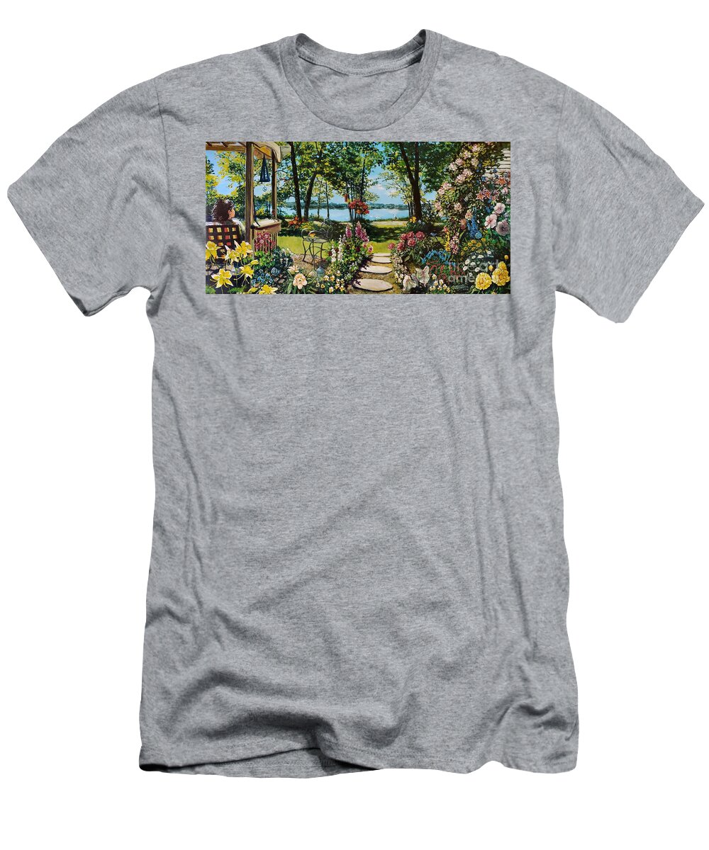 Garden T-Shirt featuring the painting Fran's Garden by Merana Cadorette