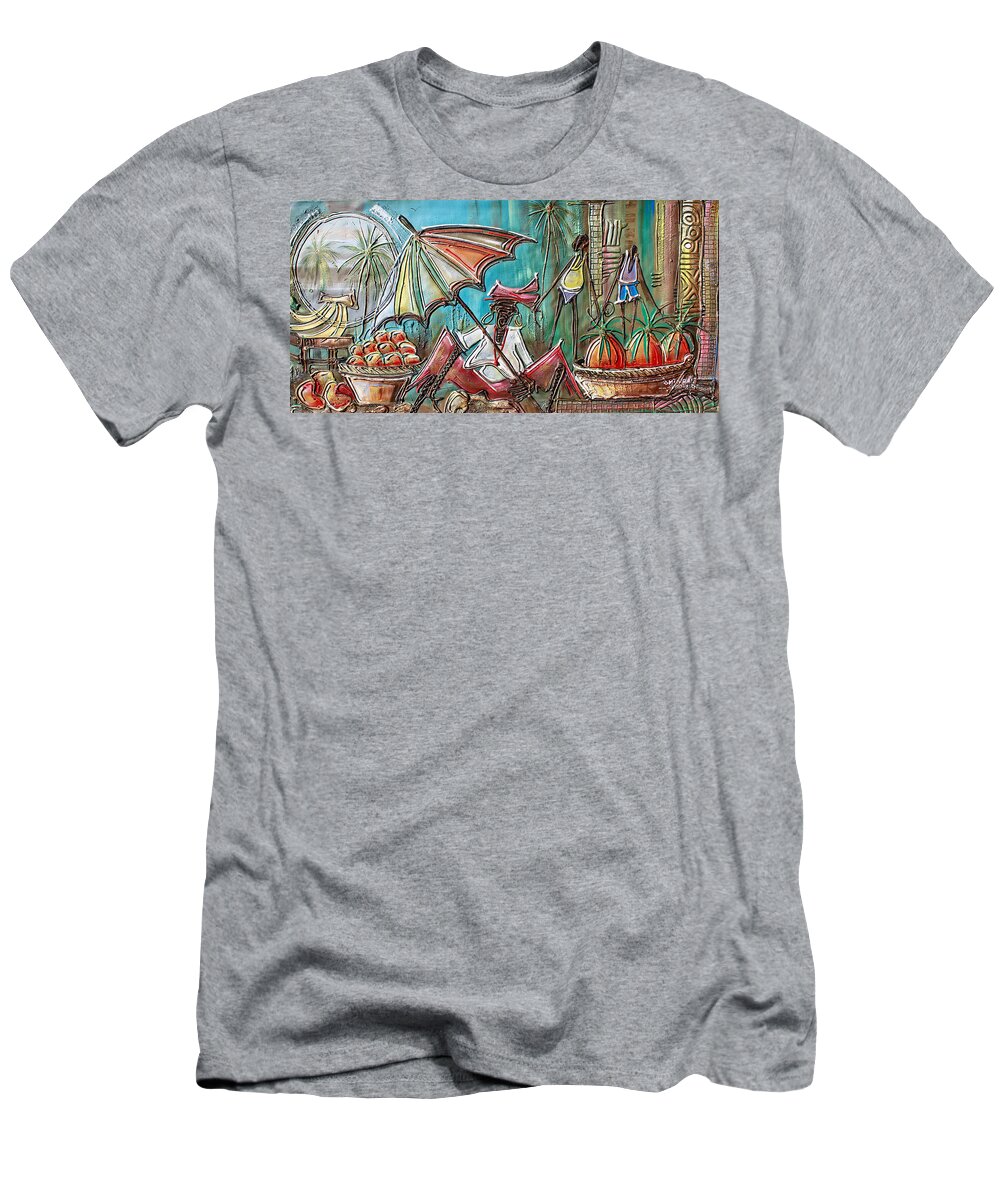 Africa T-Shirt featuring the painting Fruit Seller by Paul Gbolade Omidiran