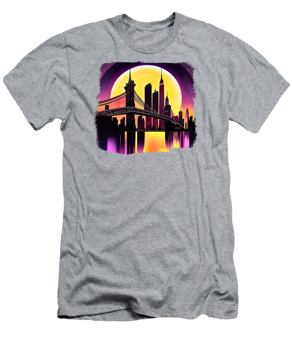 Manhattan T-Shirt featuring the digital art Full Moon Manhattan by Elisabeth Lucas