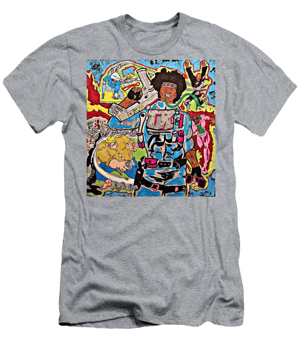  T-Shirt featuring the drawing Funk Allstars Back Cover by Curtis Wilcox