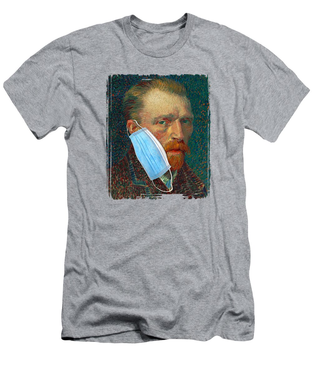 Funny Van Gogh Meme Wearing A Face Mask Social Distancing T-Shirt featuring the digital art Funny Van Gogh Meme Wearing a Face Mask Social Distancing by Amelim Aster