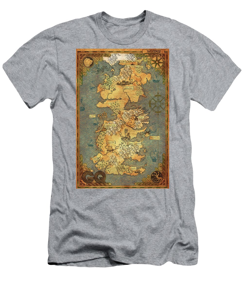 Game Of Thrones T-Shirt featuring the digital art Game Of Throne Map by Elijahs Hawn