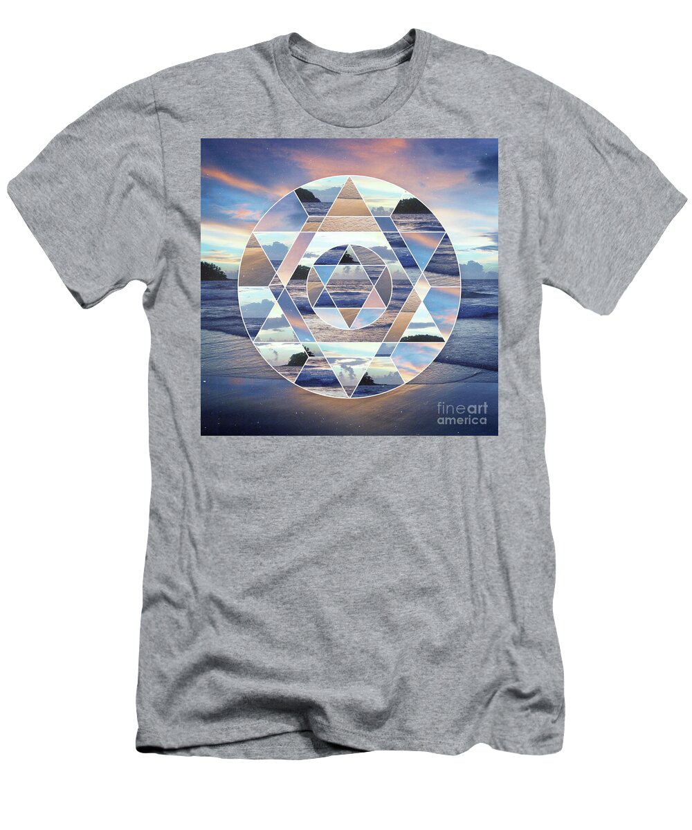 Landscape T-Shirt featuring the mixed media Geometric Ocean Abstract by Phil Perkins