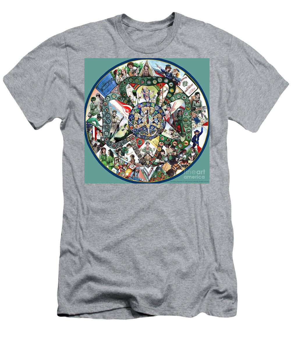 Girl Scout T-Shirt featuring the painting Girl Scout Vignettes by Merana Cadorette