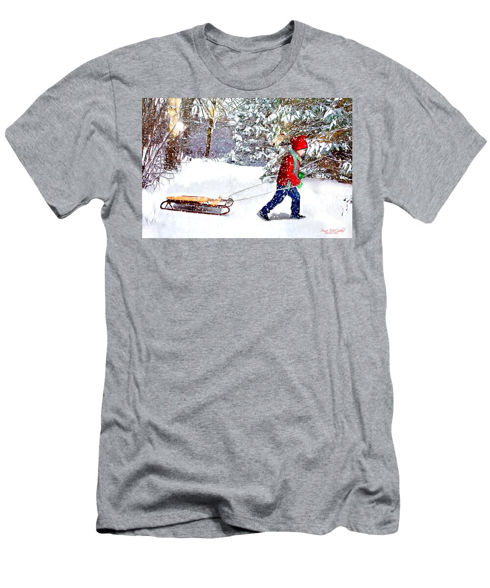 Boy T-Shirt featuring the digital art Going Sledding by Pennie McCracken