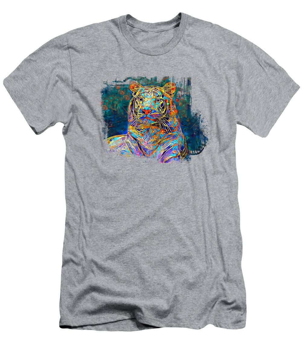Tiger T-Shirt featuring the digital art Gold and Blue Tiger by Elisabeth Lucas