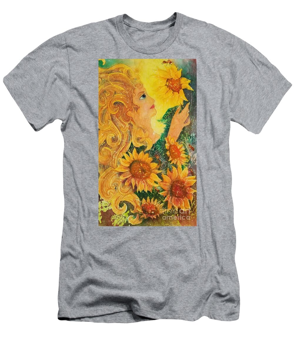 Sunflowers T-Shirt featuring the painting Golden Garden Goddess by Carol Losinski Naylor