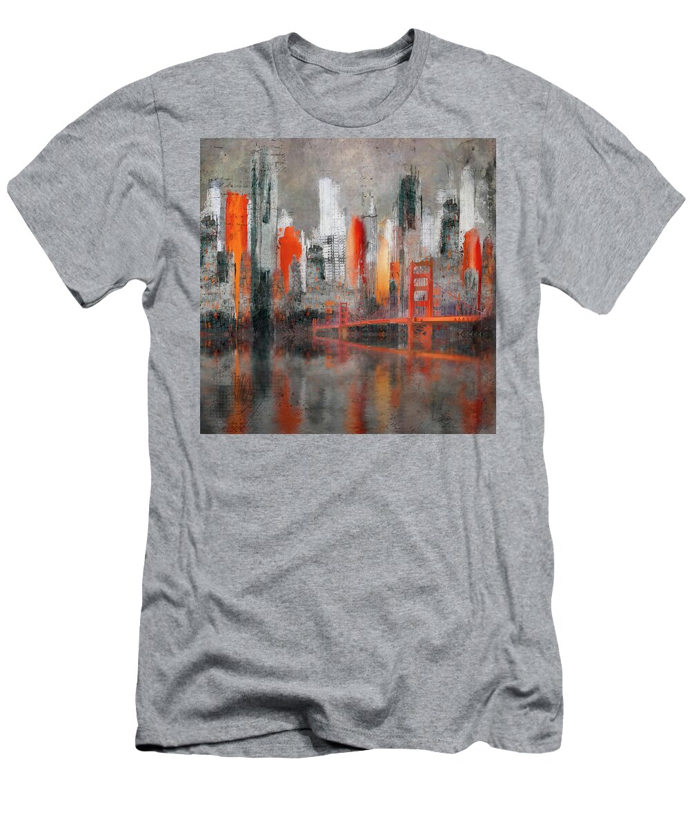Cityscape T-Shirt featuring the digital art Golden Gate Bridge by Barbara Mierau-Klein