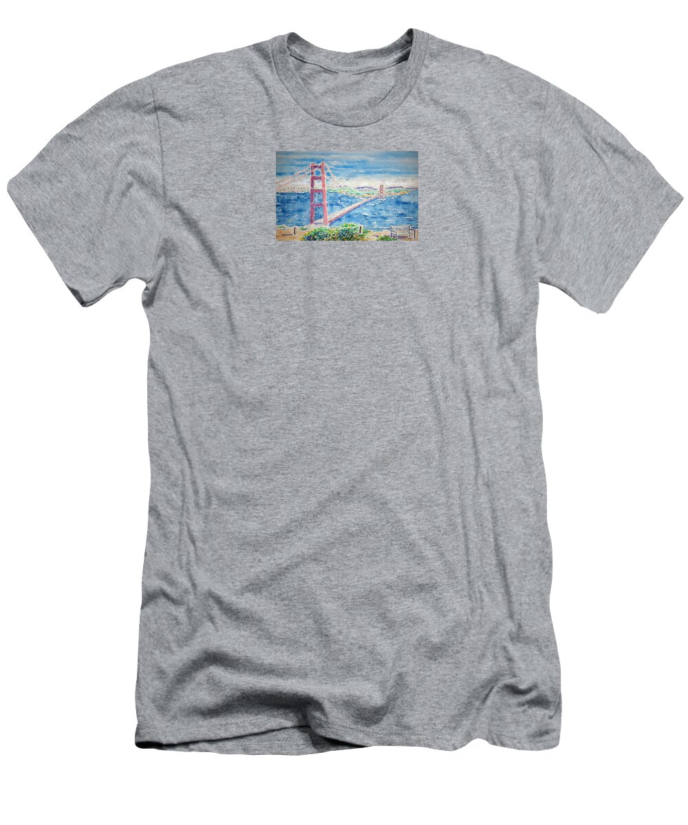 Watercolor T-Shirt featuring the painting Golden Gate Vista by John Klobucher