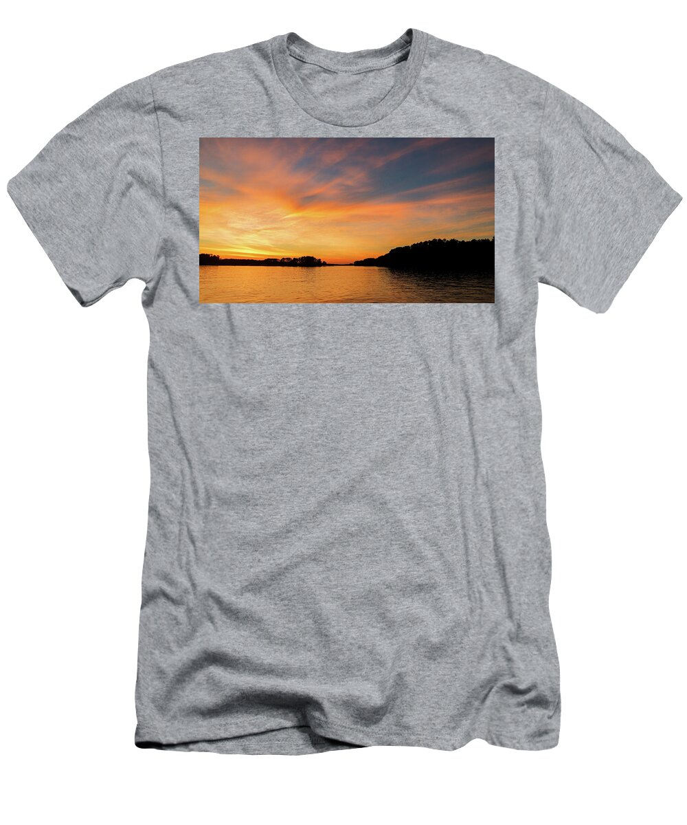 Lake T-Shirt featuring the photograph Golden Streaked Sun Skies by Ed Williams