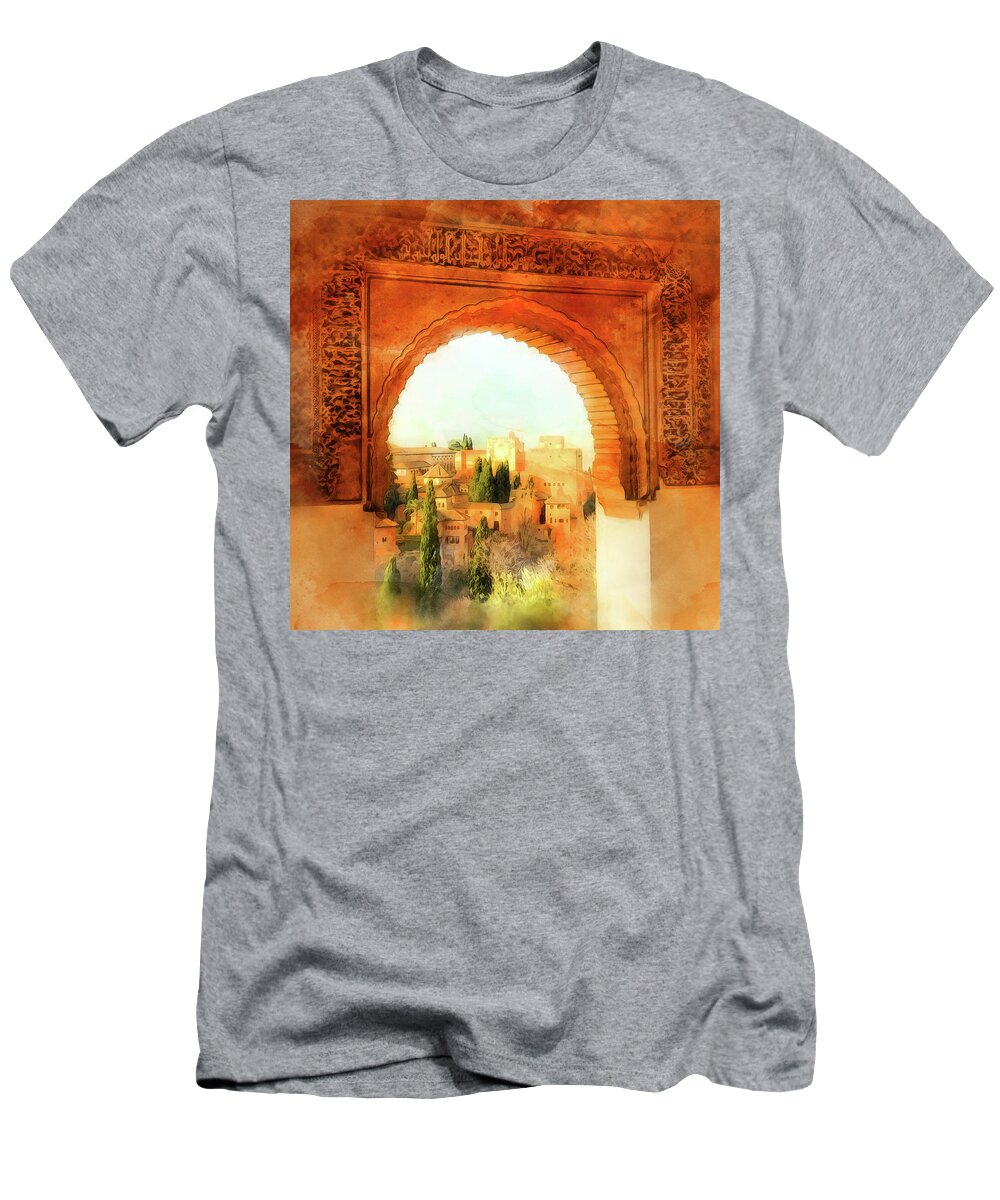 Granada T-Shirt featuring the painting Granada, Alhambra - 07 by AM FineArtPrints