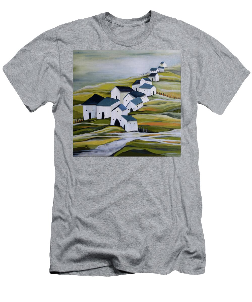 Semi-abstract Landscape T-Shirt featuring the painting Grandma's village by Aniko Hencz