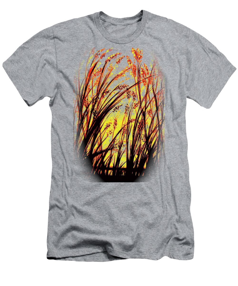 Sunset T-Shirt featuring the painting Grasses in the Sunset by Gittas Art