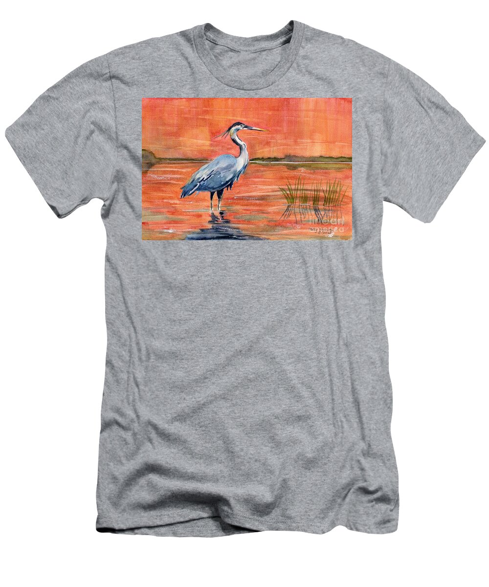 Great Blue Heron T-Shirt featuring the painting Great Blue Heron in Marsh by Melly Terpening