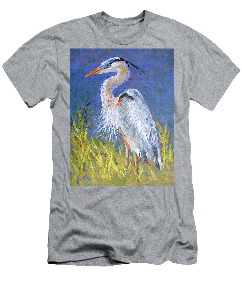 Bird T-Shirt featuring the painting Great Blue Heron by Jyotika Shroff