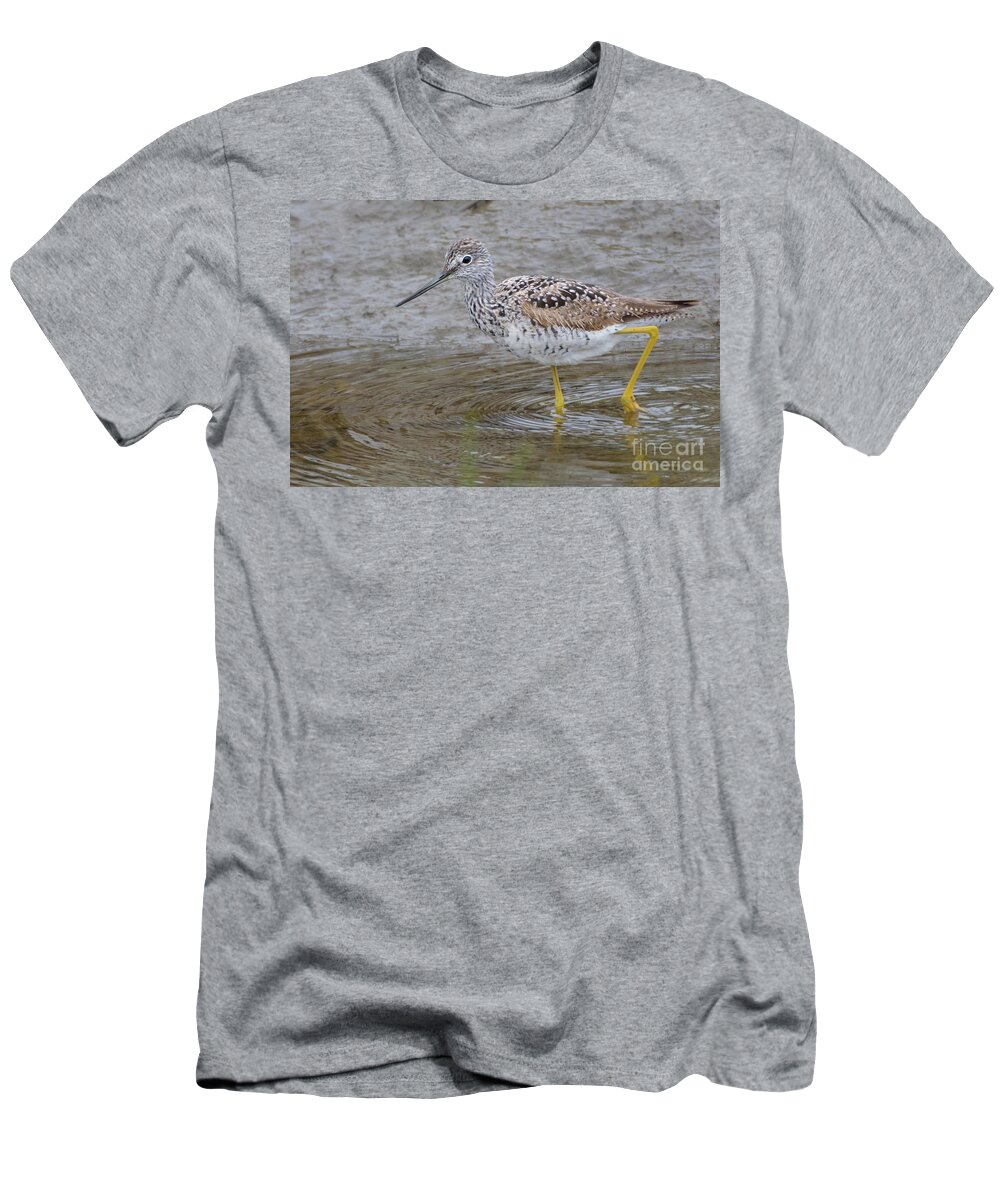 Greater Yellowlegs T-Shirt featuring the photograph Greater Yellowlegs Steps through a Shallow Slough by Nancy Gleason