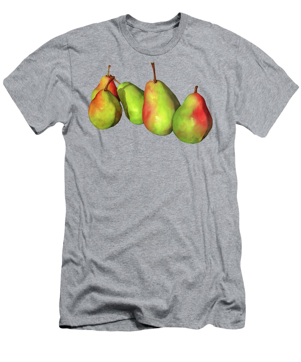 Pear T-Shirt featuring the painting Green Pears - Solid Background by Hailey E Herrera