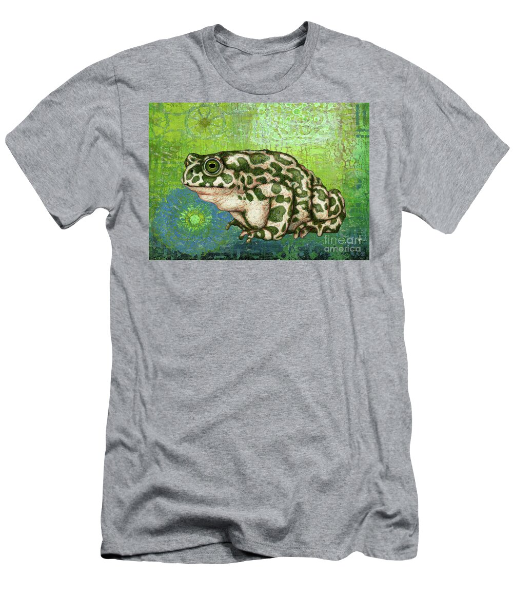 Toad T-Shirt featuring the painting Green Toad Abstract by Amy E Fraser