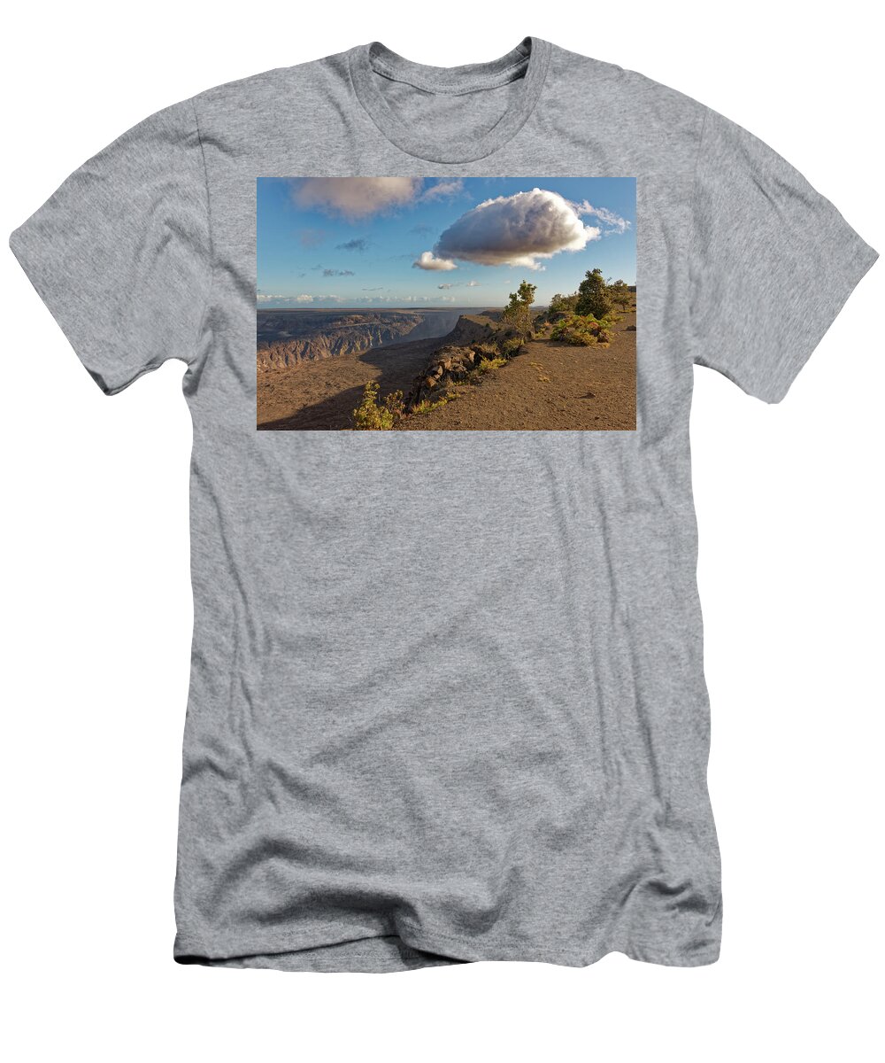 Halemaumau Crater T-Shirt featuring the photograph Halemaumau Crater with Cloud by Heidi Fickinger