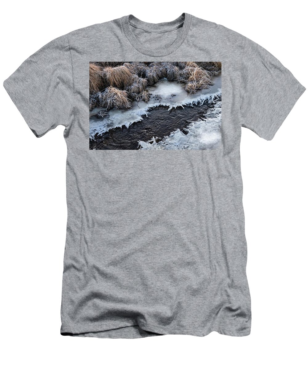 Ice T-Shirt featuring the photograph Half Frozen Creek by Karen Rispin