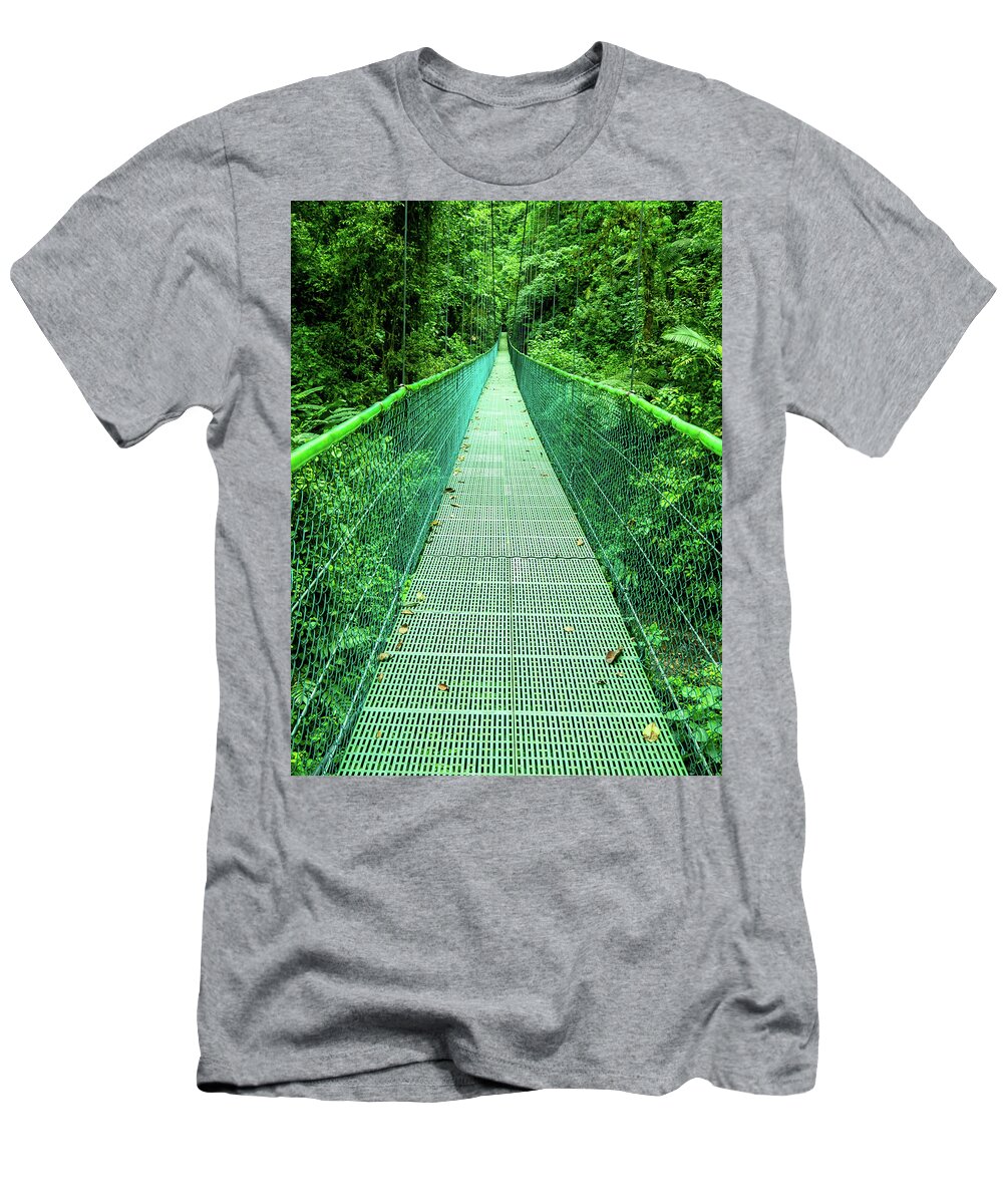 Hanging Bridge T-Shirt featuring the photograph Hanging Bridge in Cloud Forest in Monte Verde Costa Rica by Leslie Struxness